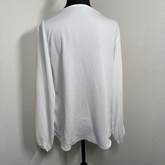 Xoxo White Long Sleeve Blouse With Front Tie & Slit Sleeves Medium‎ - Picture 5 of 8